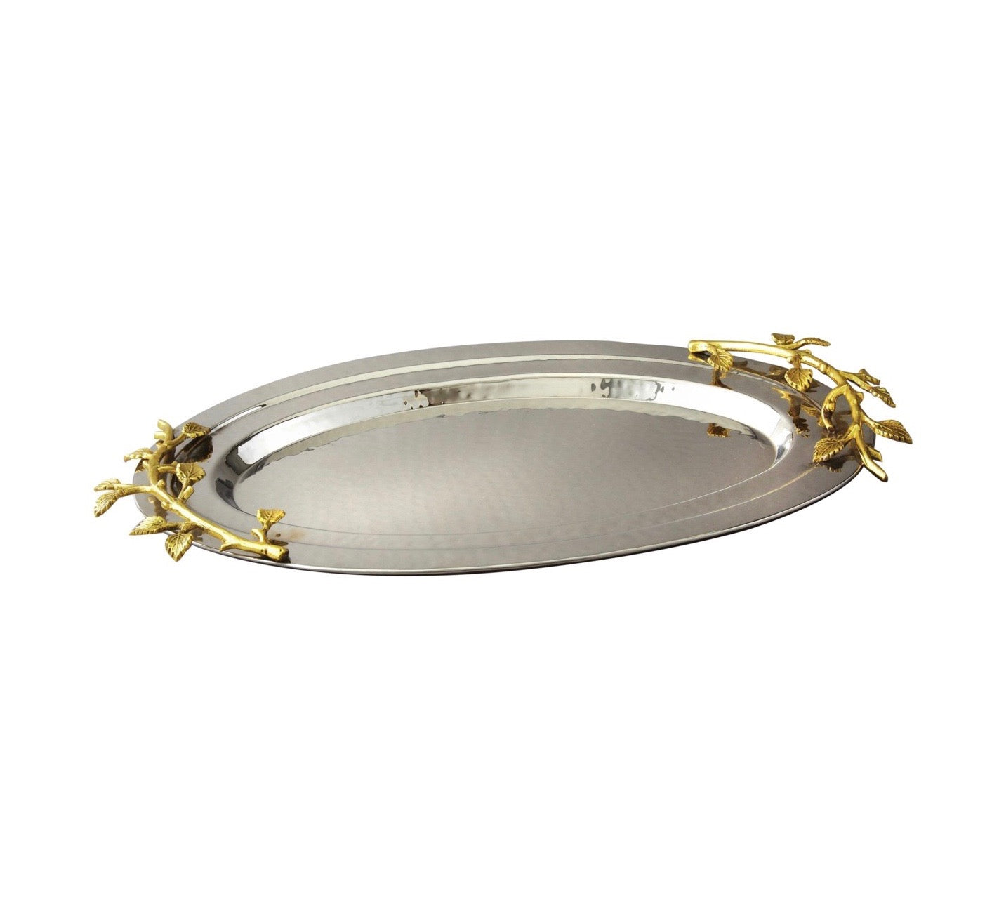 Silver and Gold Oval Hammered Tray