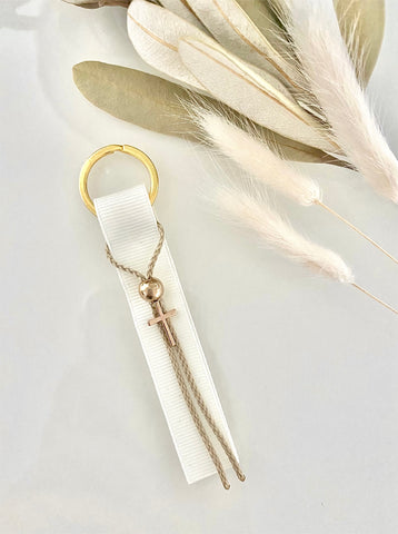 Ivory and Gold Cross Keychain Martyiko/Witness Pin