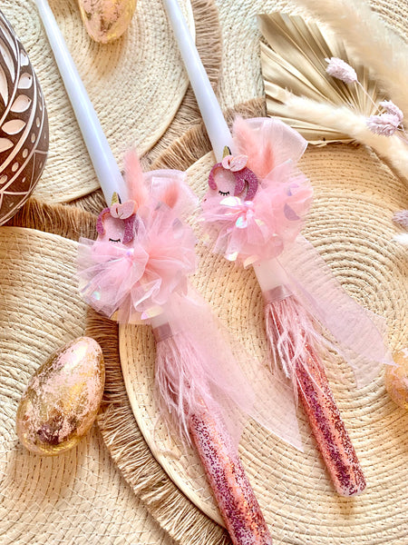 Rose Gold Glitter Unicorn Easter Candle
