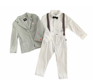 Grey and White Suspender Baptismal Suit