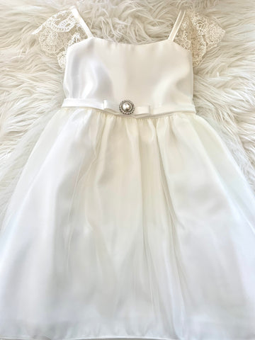 Lace Cap Sleeve Pearl Baptismal Dress
