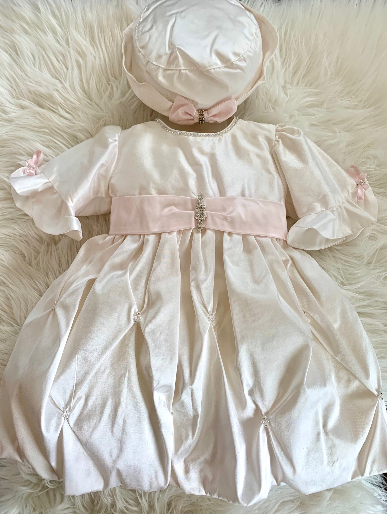 Baby Pink Puckered Baptismal Dress