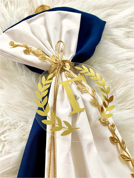 Navy and Gold Olive Vine Leaf Personalized 2ft Lambatha