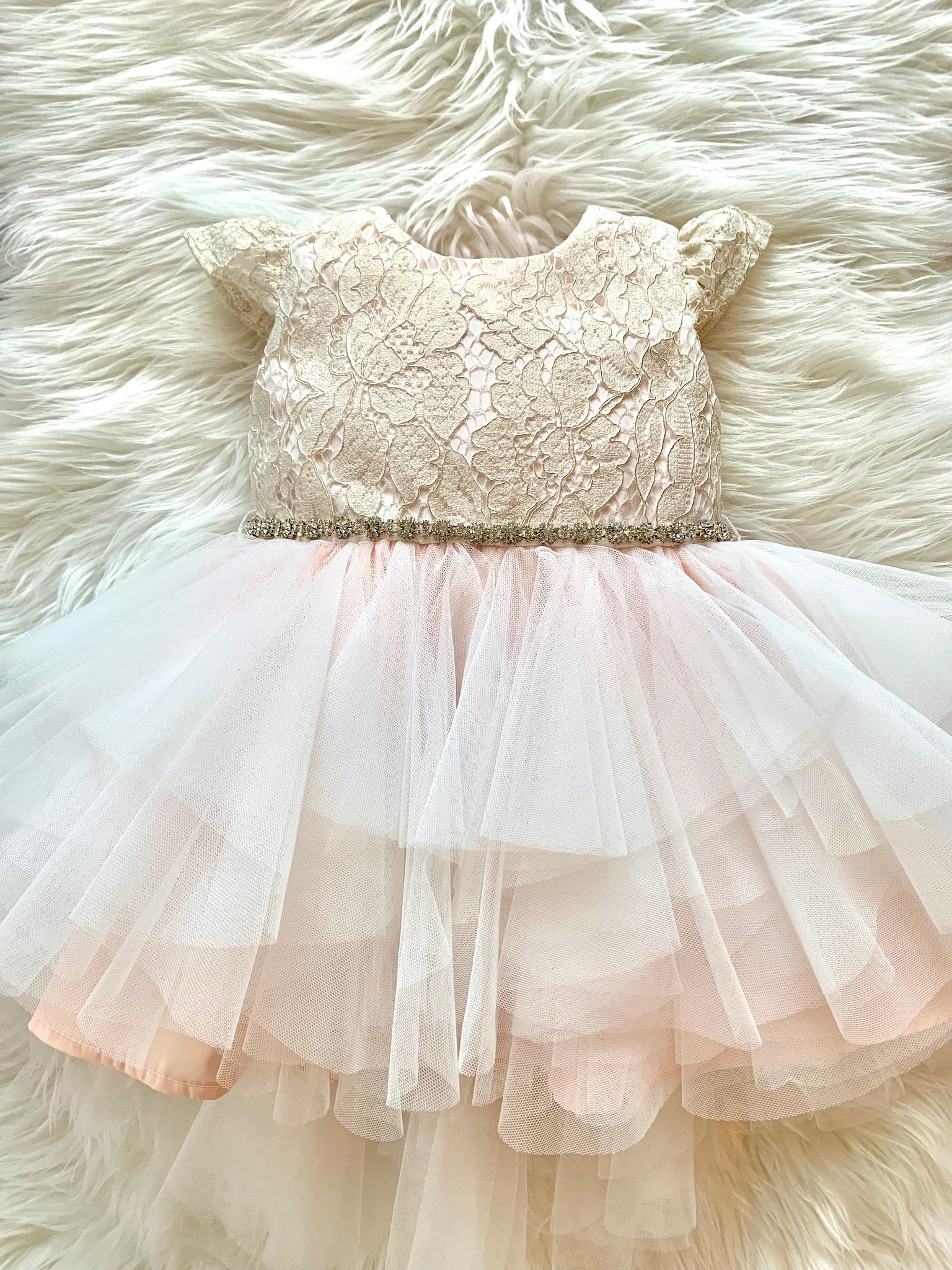 Teter Warm Baby Pink and Gold High Low Baptismal Dress