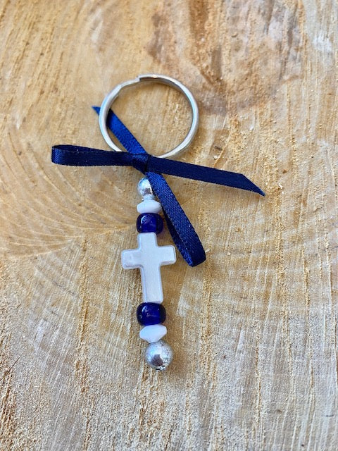 Navy and Pearl Cross Keychain Martyiko/Witness Pin