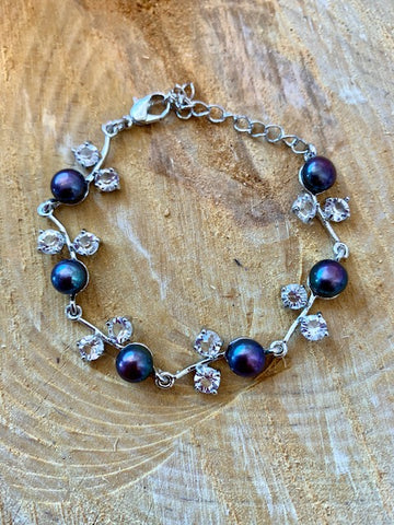 Purple Fresh Water Pearl and Diamond Bracelet