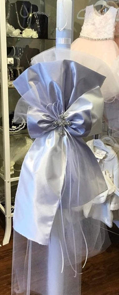 Baby Blue & White Cross Upright Bow Lambatha