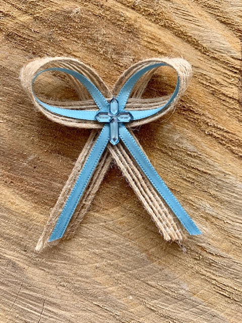 Baby Blue Burlap Bow Martyiko/Witness Pin
