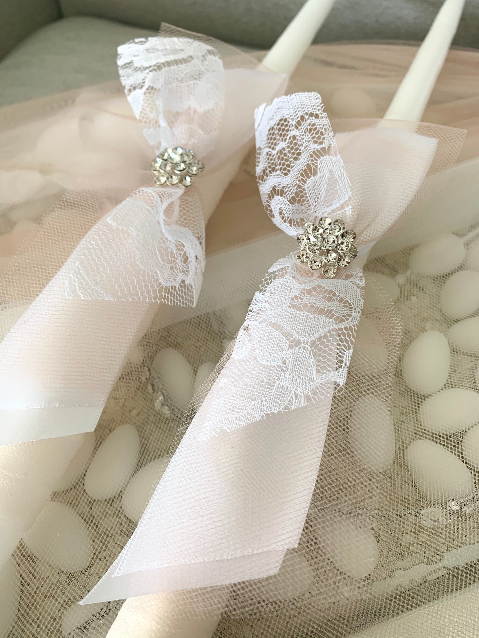 Blush pink and Lace 2 small candles