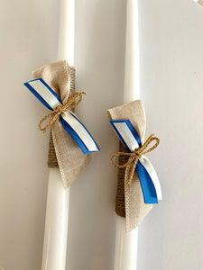 Blue and Burlap 2 small candles