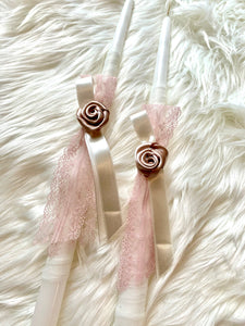 Ivory and Rose Gold Rosette 2 small candles