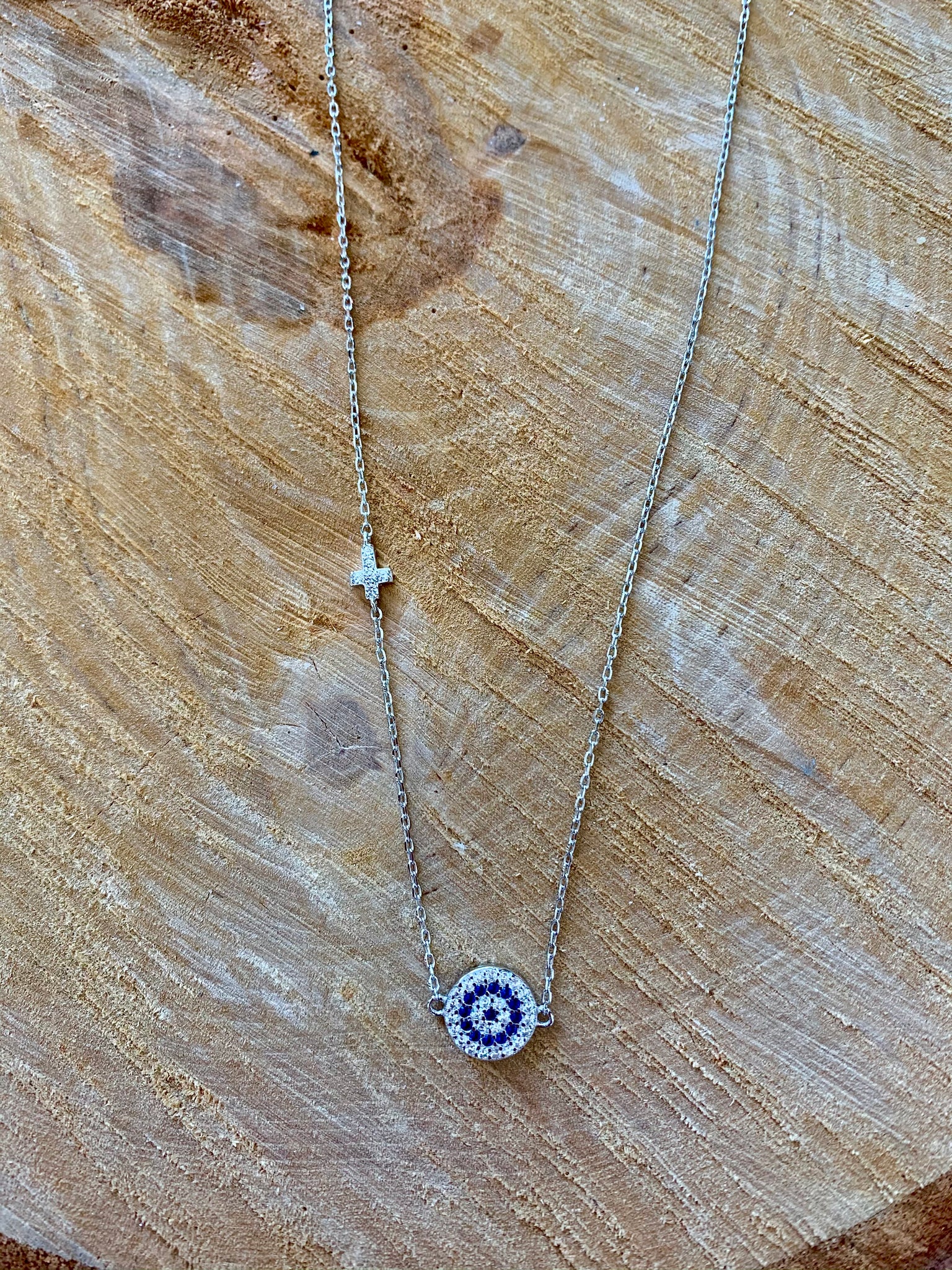 Diamond Mati and Cross Necklace