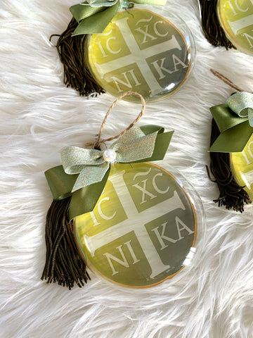 IC XC NI KA Gold and Green Christmas Ornament
