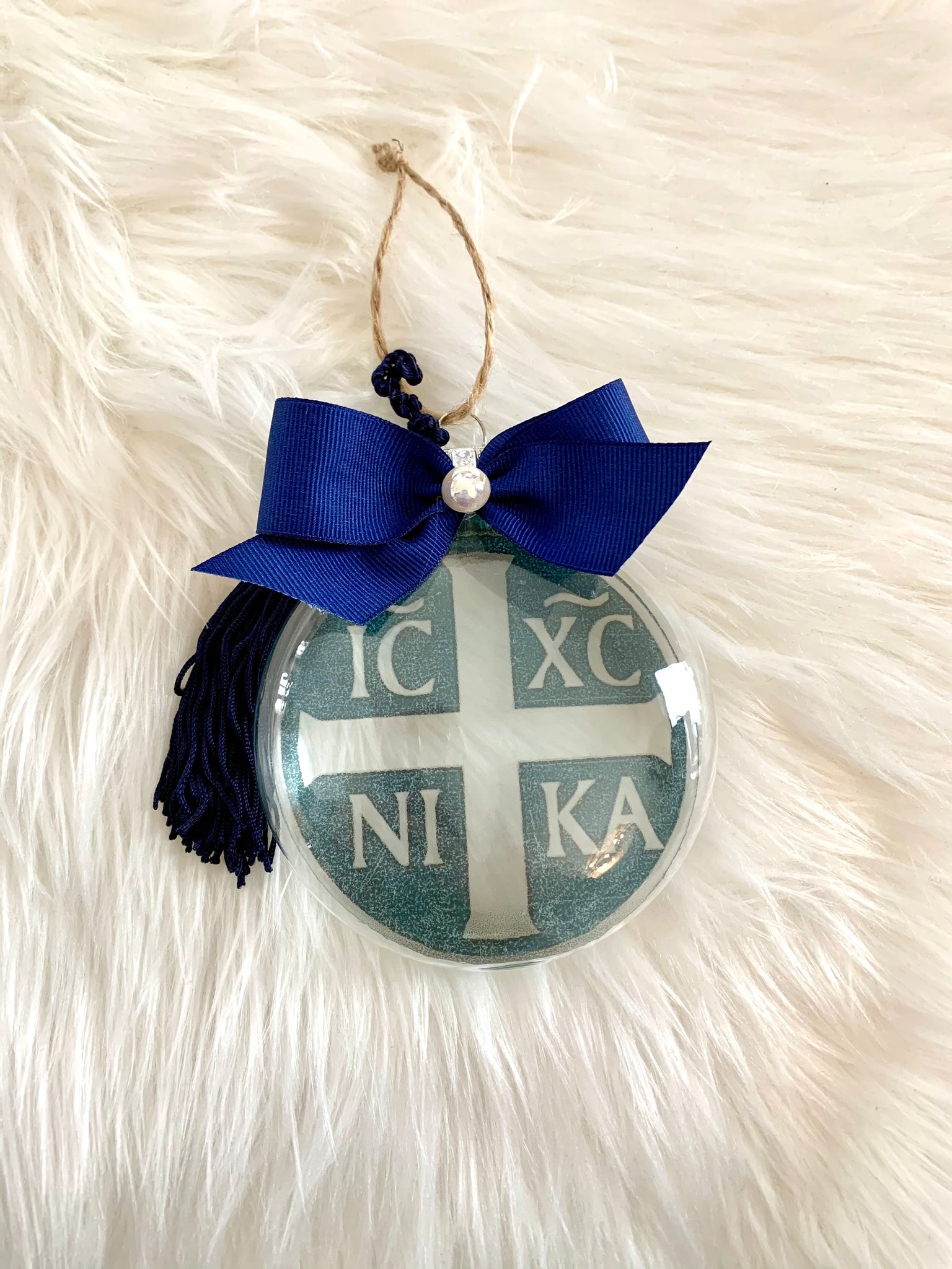 IC XC NI KA Blue Christmas Ornament