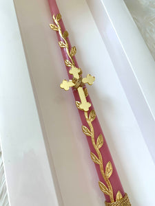 Pink and Gold Acrylic Cross Vine Leaf Easter Candle