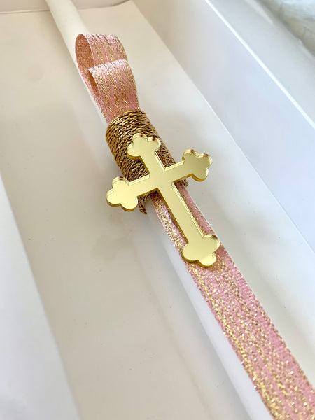 Pink and Gold Cross Easter Candle
