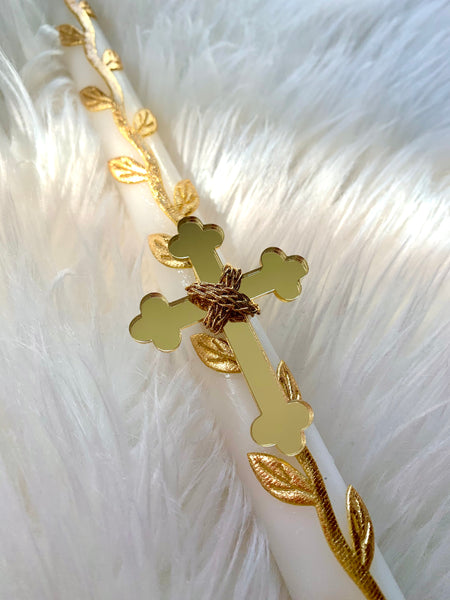 Gold Acrylic Cross Vine Leaf Easter Candle