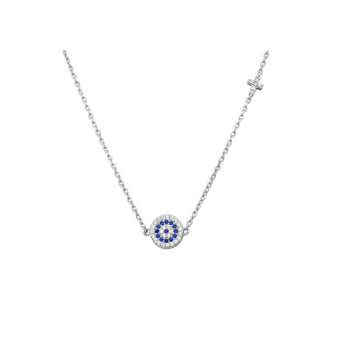 Sterling Silver 925 Mati and Crystal Cross Necklace