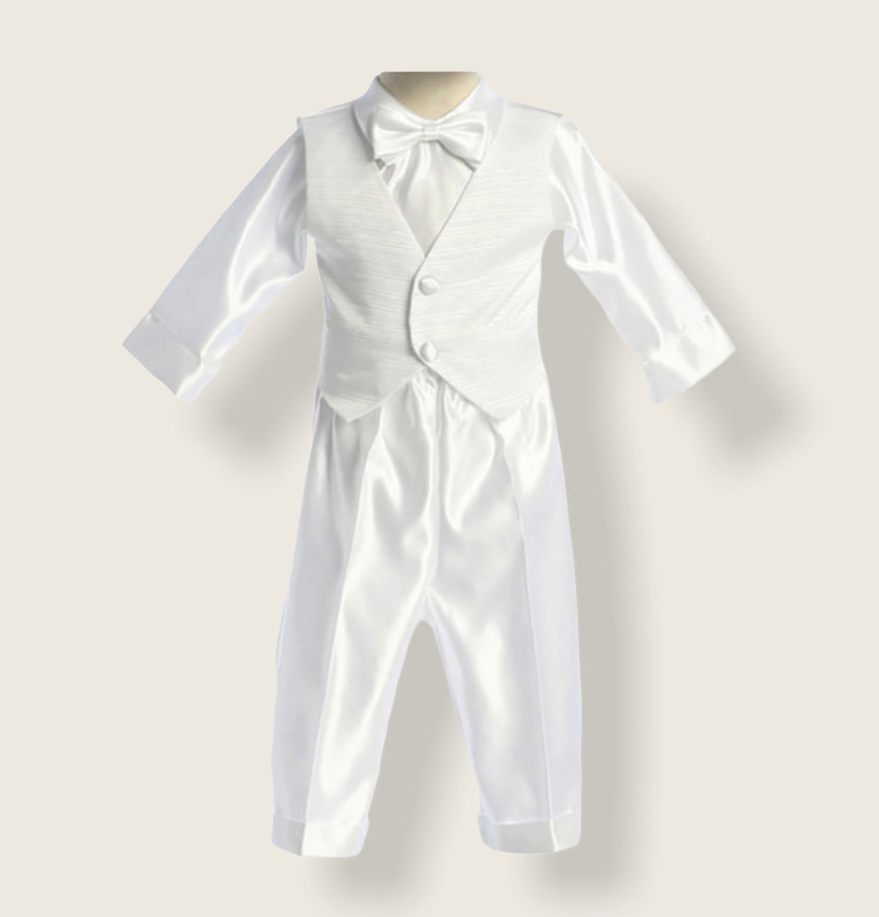 4 piece Satin White Baptismal Suit