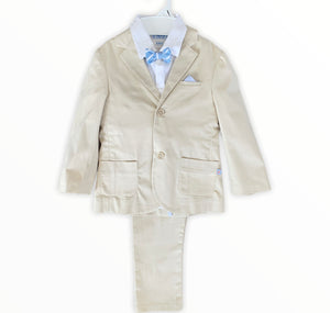 Beige and Baby Blue 4 Piece Baptismal Suit