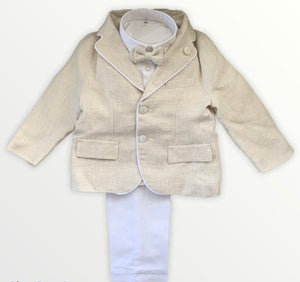 Linen Natural and White Baptismal Suit
