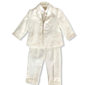 Ivory and Beige Linen Baptismal Suit