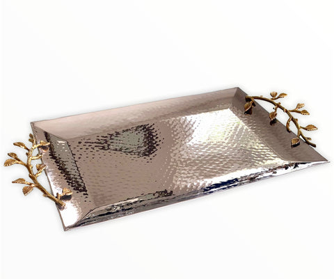 Rustic Gold Vine Leaf Hammered Tray