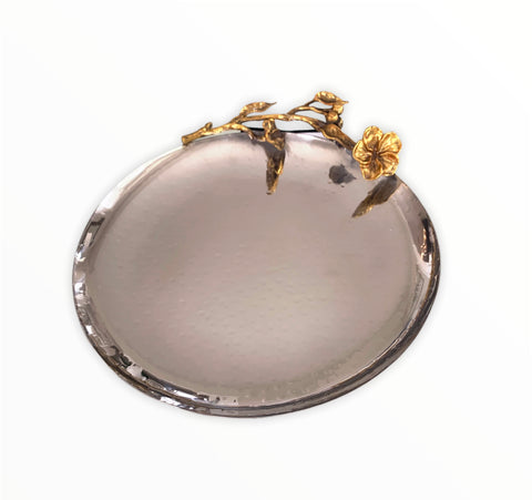 Small Silver Round Hammered Tray