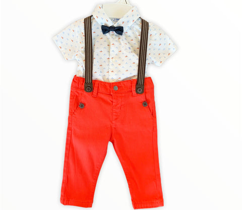 4 Piece Coral Suspender Outfit