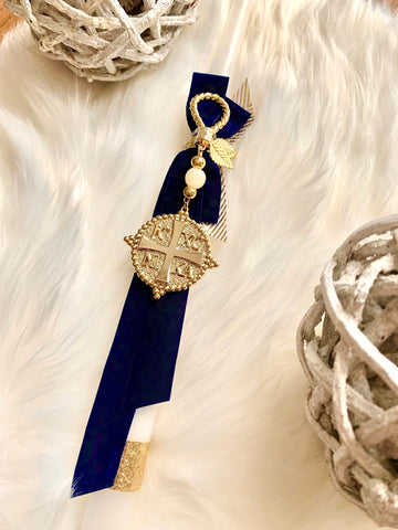 Navy and Gold IC XC NI KA Gouri Easter Candle