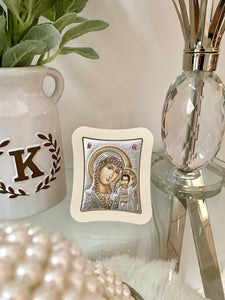 Silver Virgin Mary Icon 11.0 X 12.9cm