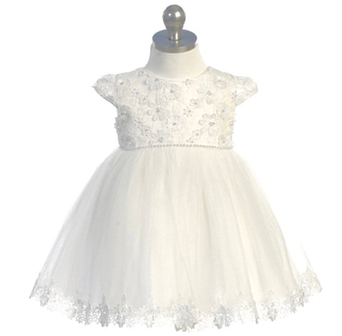 Off-White Pearl Daisy Baptismal Dress