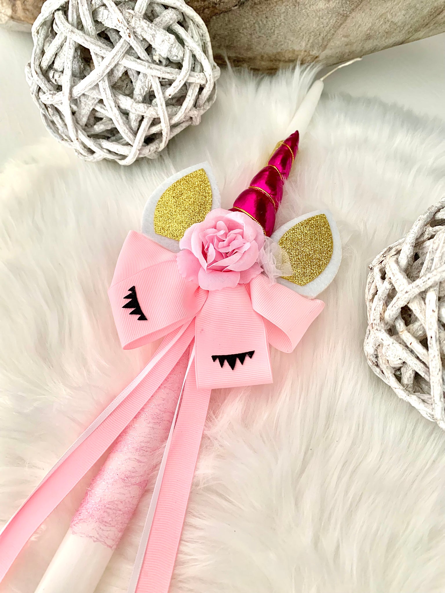 White & Pink Unicorn Easter Candle