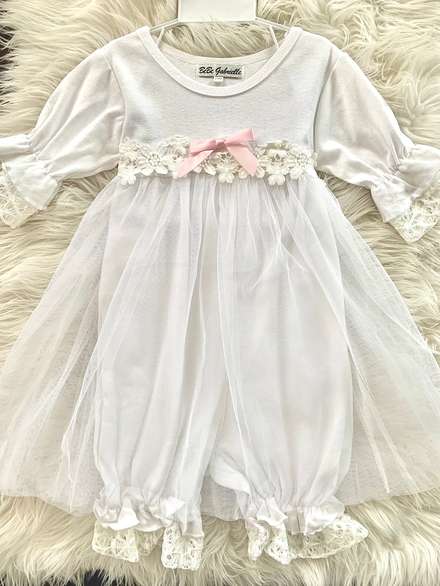 White Lace and Pink Cotton Dress with Bloomers
