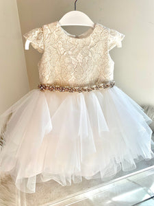 Teter Warm White and Gold High Low Baptismal Dress