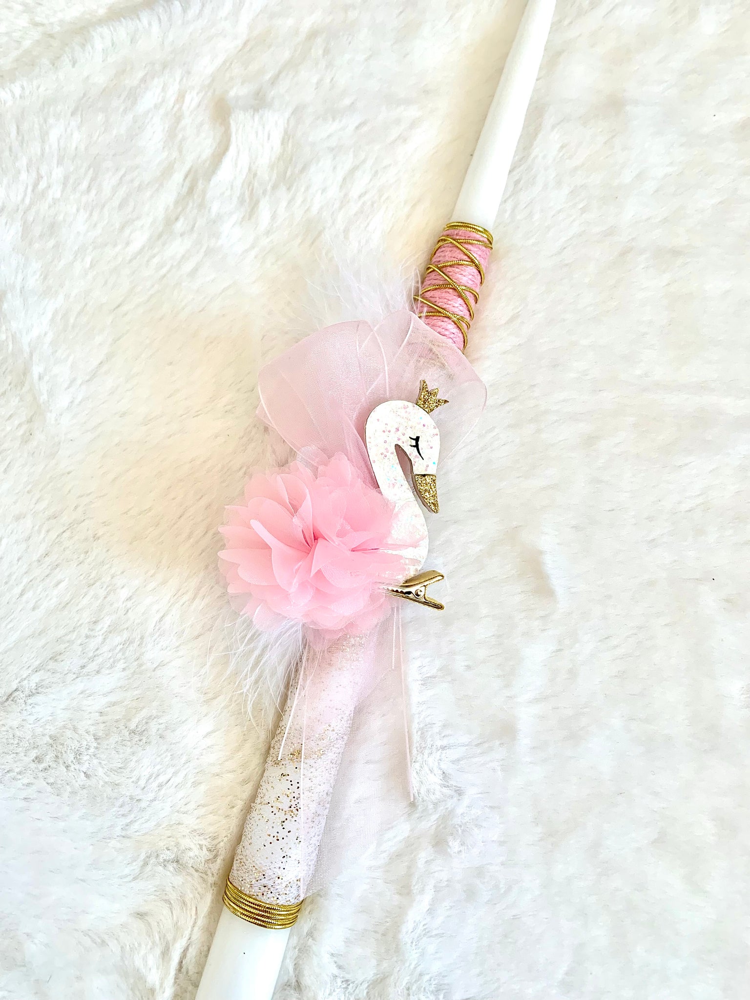 Pink Ruffled Swan Easter Candle