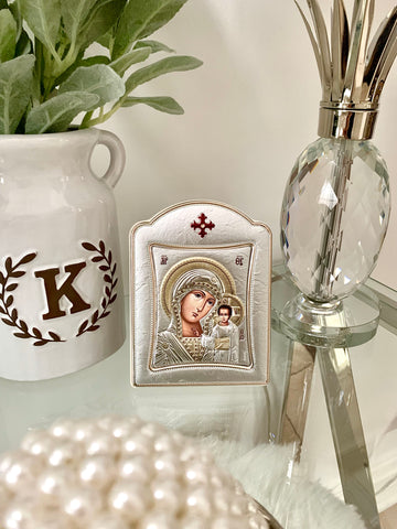 Silver Virgin Mary Icon 11.3 x 15.2 cm