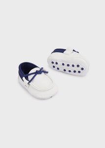 White and Navy Blue Moccasins