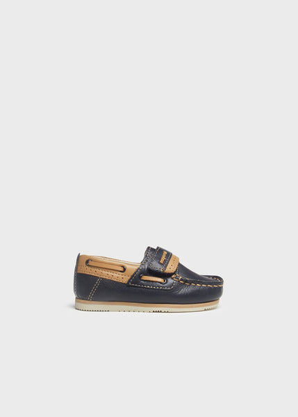 Leather Navy Blue and Tan Boat Shoe